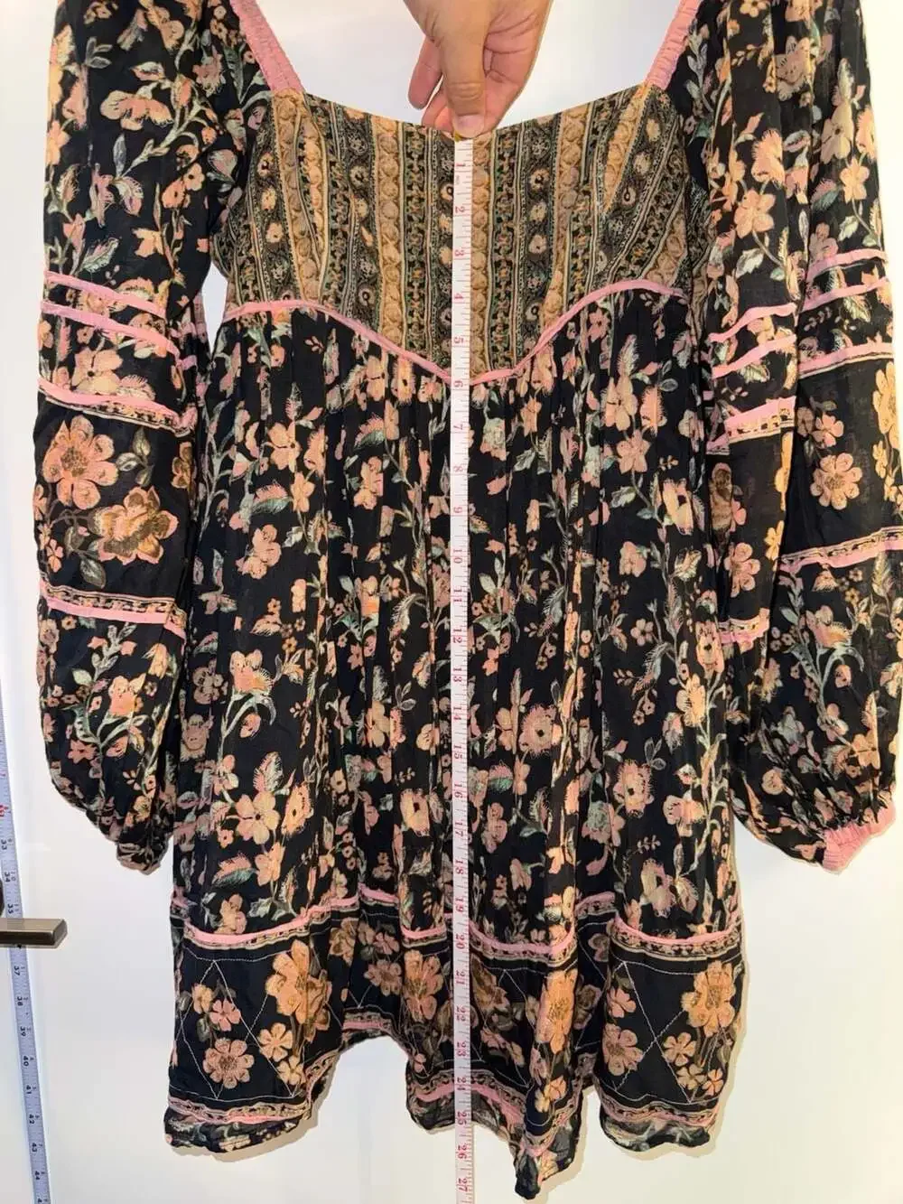 Free People Floral Print Square Neck Long Sleeve Blouse Size XS